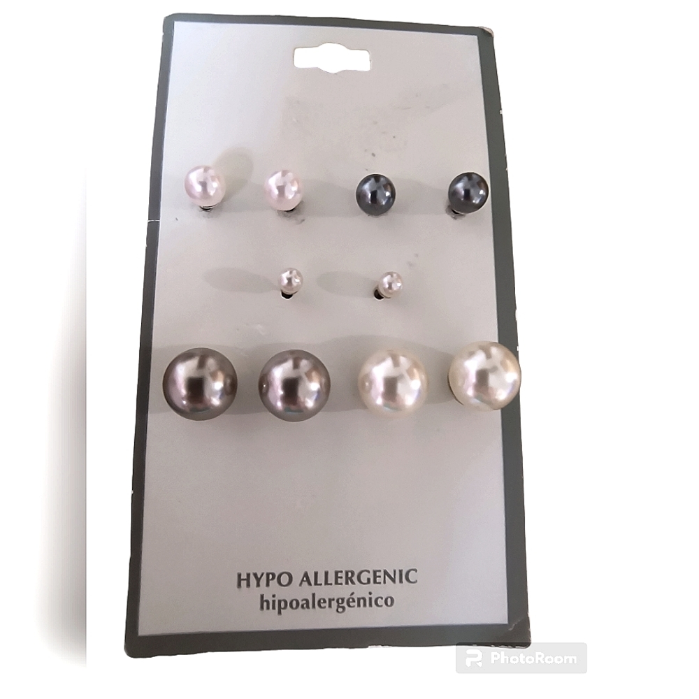 5 Pairs Faux Pearl Earrings on Card